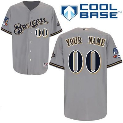 Customized Milwaukee Brewers Jersey Grey Road Cool Base Baseball Jersey