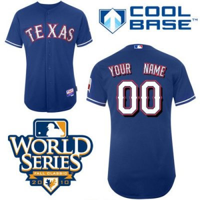 Customized Texas Rangers Jersey Blue Cool Base 2010 World Series Patch Baseball Jersey