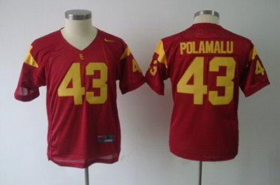 Youth NCAA Trojans #43 Troy Polamalu Red Embroidered Jersey