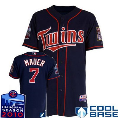 Minnesota Twins 7 Joe Mauer Alternate Blue 1 Cool Base w2010 Inaugural Season Patch