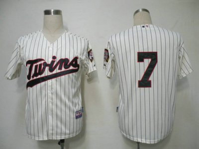 MLB Jerseys Minnesota Twins 7 Mauer Cream(blue strip) Cool Base