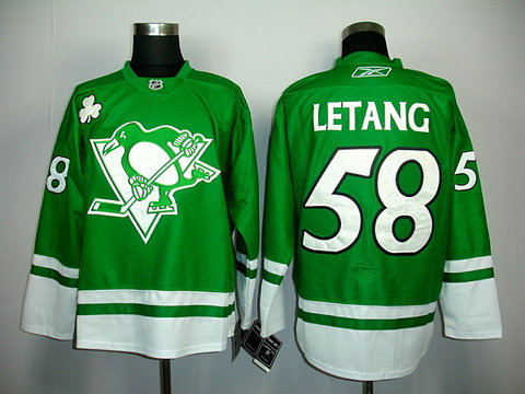 ST PARTYS DAY NHL Pittsburgh Penguins 58 LETANG jerseys green