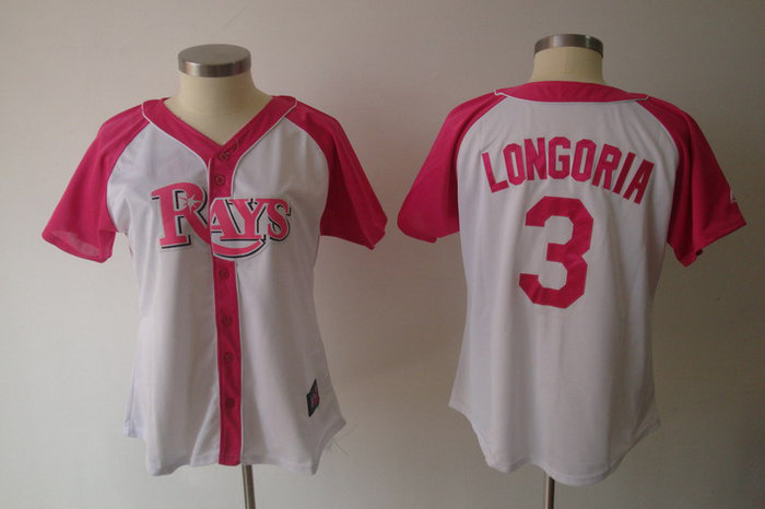 2012 Women Pink Splash Fashion Tampa Bay Rays #3 Evan Longoria white jerseys