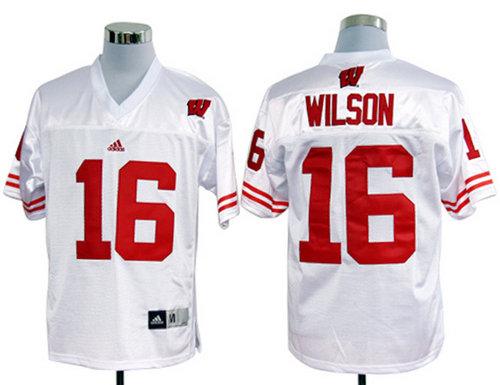 Adidas Wisconsin Badgers Russell Wilson 16 White College Football Jerseys