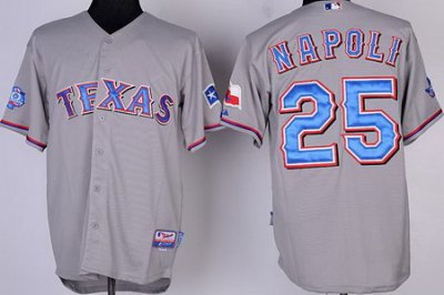 Texas Rangers 25 Napoli Grey Cool Base Jersey w 40th Anniversary Patch