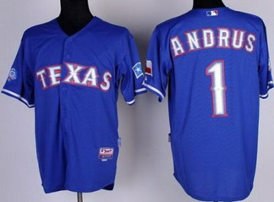 Texas Rangers 1# Elvis Andrus Blue Cool Base Jersey w 40th Anniversary Patch