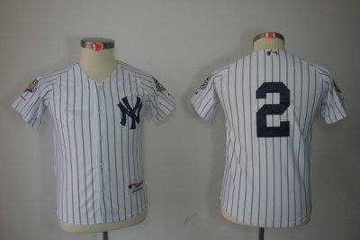 Kids New York Yankees 2# Jeter White jerseys(2009 Logo WS 09 Champions Pat)