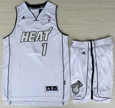 Miami Heat 1 Chris Bosh White Silver Number Revolution 30 Jerseys Shorts NBA 