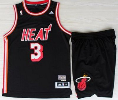 Miami Heat 3 Dwyane Wadet Black Hardwood Classics Revolution 30 Swingman Jerseys Shorts NBA 