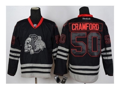 nhl jerseys chicago blackhawks #50 crawford black ice(the skeleton head)