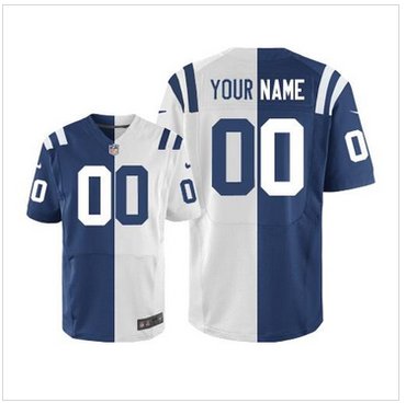 New Indianapolis Colts Customized Royal Blue White Men''s Stitched Elite Split Jersey