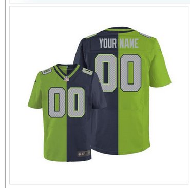New Seattle Seahawks Customized Steel Blue Green Men''s Stitched Elite Split Jersey