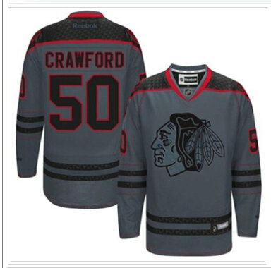Chicago Blackhawks #50 Corey Crawford Charcoal Cross Check Fashion Stitched NHL Jersey