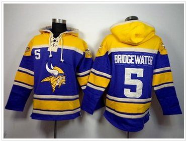 Minnesota Vikings #5 Teddy Bridgewater Purple Sawyer Hooded Sweatshirt Stitched NFL Jersey