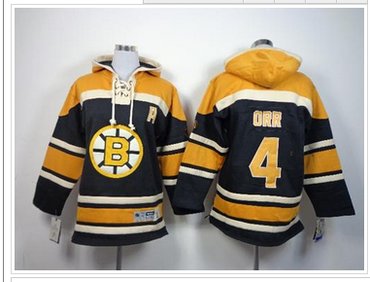 Youth NHL Boston Bruins #4 Bobby Orr Black Sawyer Hooded Sweatshirt Jersey