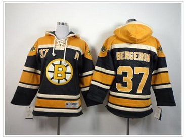 Youth NHL Boston Bruins #37 Patrice Bergeron Black Sawyer Hooded Sweatshirt Jersey