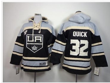 Youth NHL Los Angeles Kings #32 Jonathan Quick Black Sawyer Hooded Sweatshirt Jersey