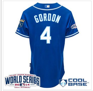 Royals #4 Alex Gordon Blue Alternate 2 Cool Base W 2014 World Series Patch Baseball Jersey