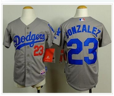 Youth MLB Dodgers #23 Adrian Gonzalez Grey Cool Base Baseball Jersey