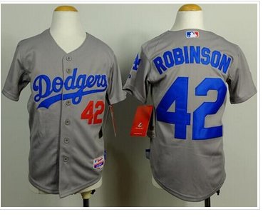 Youth MLB Dodgers #42 Jackie Robinson Grey Cool Base Baseball Jersey