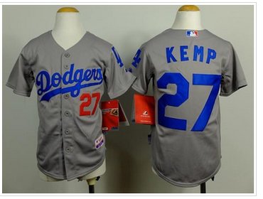 Youth MLB Dodgers #27 Matt Kemp Grey Cool Base Baseball Jersey