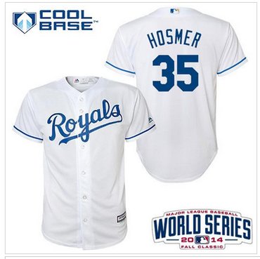 Youth MLB Royals #35 Eric Hosmer White Cool Base W 2014 World Series Patch Baseball Jersey