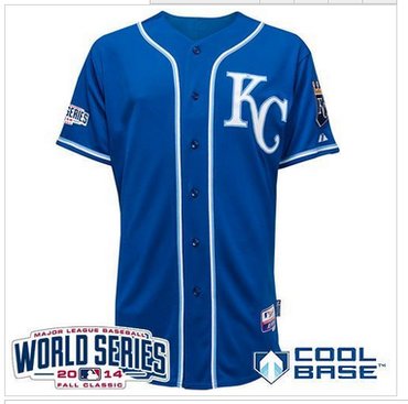 Youth MLB Royals Blank Blue Cool Base W 2014 World Series Patch Baseball Jersey