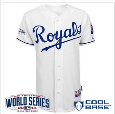 Youth MLB Royals Blank White Cool Base W 2014 World Series Patch Baseball Jersey
