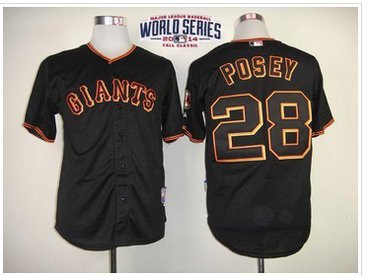 Giants #28 Buster Posey Black W 2014 World Series Patch Stitched Baseball Jersey