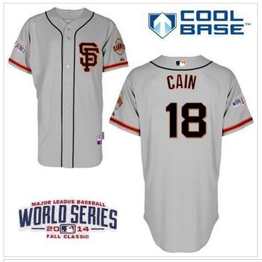Giants #18 Matt Cain Grey Cool Base Road 2 W 2014 World Series Patch Stitched Baseball Jersey
