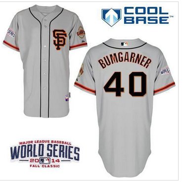 Giants #40 Madison Bumgarner Grey Road 2 Cool Base W 2014 World Series Patch Stitched Baseball Jersey