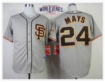 Giants #24 Willie Mays Grey Cool Base Road 2 W 2014 World Series Patch Stitched Baseball Jersey