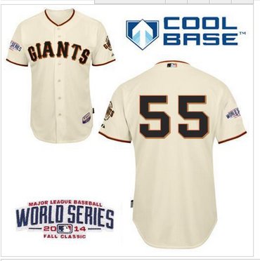 Giants #55 Tim Lincecum Cream Cool Base W 2014 World Series Patch Stitched Baseball Jersey