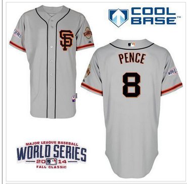 Giants #8 Hunter Pence Grey Road 2 Cool Base W 2014 World Series Patch Stitched Baseball Jersey