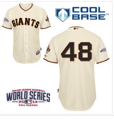 Giants #48 Pablo Sandoval Cream Cool Base W 2014 World Series Patch Stitched Baseball Jersey