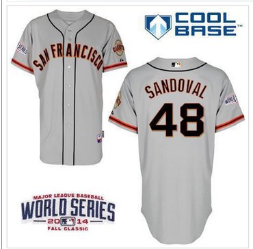 Giants #48 Pablo Sandoval Grey Cool Base W 2014 World Series Patch Stitched Baseball Jersey