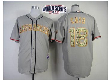Giants #18 Matt Cain Grey USMC Cool Base W 2014 World Series Patch Stitched Baseball Jersey