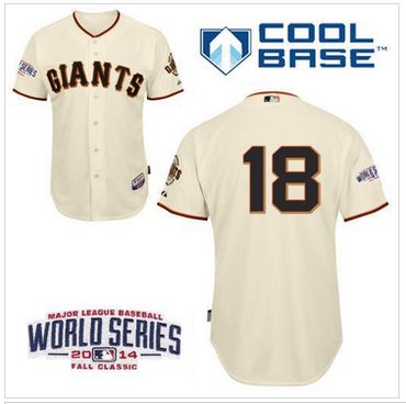 Giants #18 Matt Cain Cream Cool Base W 2014 World Series Patch Stitched Baseball Jersey