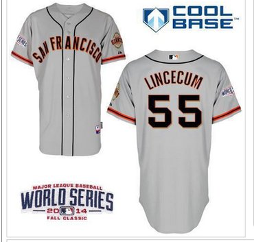 Giants #55 Tim Lincecum Grey Cool Base W 2014 World Series Patch Stitched Baseball Jersey