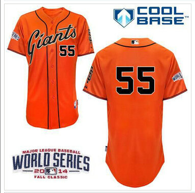 Giants #55 Tim Lincecum Orange Cool Base W 2014 World Series Patch Stitched Baseball Jersey