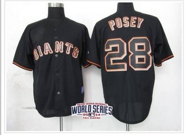 Giants #28 Buster Posey Black Fashion W 2014 World Series Patch Stitched Baseball Jersey