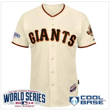 Giants Blank Cream Cool Base W 2014 World Series Patch Stitched Baseball Jersey