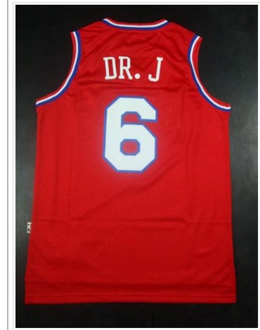 Philadelphia 76ers #6 Julius Erving Red Throwback DR. J Stitched NBA Jersey