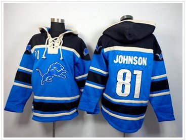 Detroit Lions #81 Calvin Johnson Blue Sawyer Hooded Sweatshirt NFL Hoodie