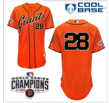 Giants #28 Buster Posey Orange W 2014 World Series Champions Patch Stitched Baseball Jersey