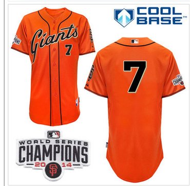 Giants #7 Gregor Blanco Orange Alternate Cool Base W 2014 World Series Champions Patch MLB Jersey