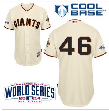 Giants #46 Santiago Casilla Cream Home Cool Base W 2014 World Series Patch MLB Jersey