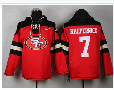 San Francisco 49ers #7 Colin Kaepernick Black_Red Sawyer Hooded Sweatshirt Stitched Jersey