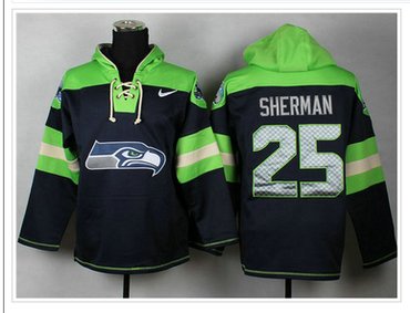 Seattle Seahawks #25 Richard Sherman Green_Blue Sawyer Hooded Sweatshirt NFL Hoodie