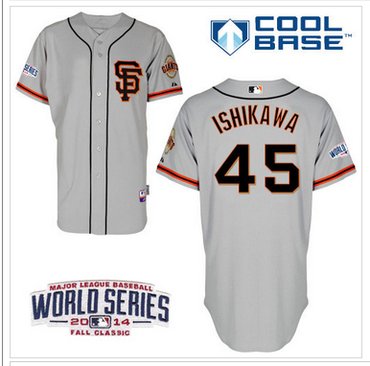 Giants #45 Travis Ishikawa Grey Road 2 Cool Base W 2014 World Series Patch MLB Jersey